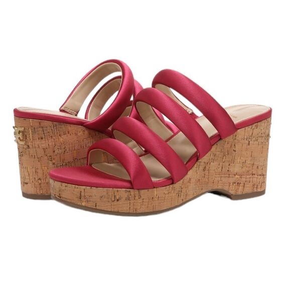 NWT SAM EDELMAN YUKI PLATFORM WEDGE SANDALS IN FUSHIA WOMENS 9.5 - Picture 9 of 10
